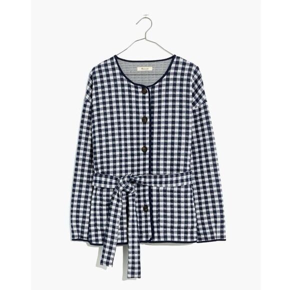 NWT Madewell (Re)sourced Gingham Quilted Tie Jacket in Classic Indigo - Picture 4 of 9